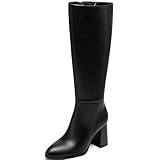 Women’s Knee High Boots Round Toe Chunky Heel Faux...