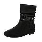 Black Ladies Faux Suede Western Knee High Boots Round...