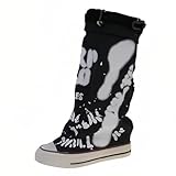 Women's Fold Over Canvas Boots, Punk Goth Distressed...
