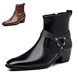 Men's Leather Chunky Heel Dress Chelsea Boots with Belt...