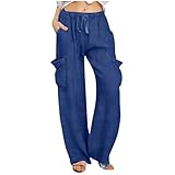 Women Casual Elastic Waist Drawstring Pants Summer...