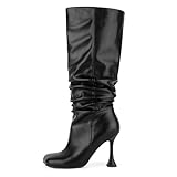 richealnini Women's Black Slouchy Knee High Boots...