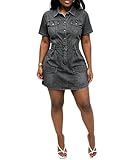 TACSTRUN Women's Short Sleeve Denim Shirt Dress Button...