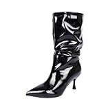 Black Fashionable Ladies Winter Boots Pointed Toe Solid...