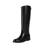 QIY Flat Boots For Women No Heel Black Faux Leather...