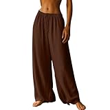 Womens Wide Leg Pants Summer Solid Drawstring Elastic...
