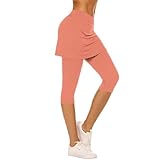 Womens Skirted Leggings High Waist Capri Pants Tummy...