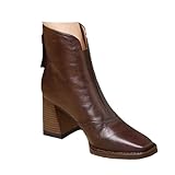 Women's Square Toe Chunky Block Ankle Boots PU Leather...