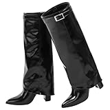 Ankis Fold Over Knee High Boots for Women Chunky Heels...