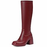 Tscoyuki Red Boots for Women: Square Toe Knee Kigh...