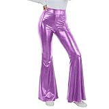 bawilom Women's Metallic Flare Pants PU Faux Leather...