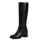Easyfox Black Boots for Women Low Heeled Leather Knee...