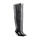 Kapuxumo Women's Mesh Pointed Toe Stiletto Heel Knee...