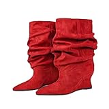 Kekonaca Women's Suede Slouchy Boots Wedge Heel Wide...