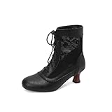 Womens Vintage Victorian Boots Ruffles Lace Up Ankle...