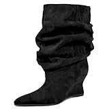 Vervesole Fancy Women's Mid Boots Slouch Wedge Heels...