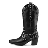Kluolandi Women's Studded Mid Calf Cowboy Boots Pointed...