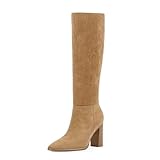 Easyfox Tan Suede Knee High Boots Women Pointed Toe...