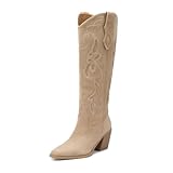 FREECHICC Cowboy Boots for Women Square Toe Faux Suede...