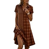 Short Sleeve Collared Shirt Dresses for Women Vintage...