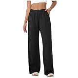 Women's Wide Leg Pants Elastic High Waisted Waffle Knit...