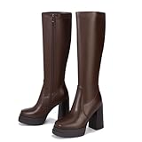 Wetviro Brown Platform Knee High Boots for Women Chunky...