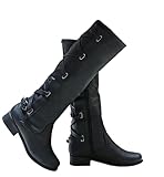 Syktkmx Womens Strappy Motorcycle Knee High Boots...