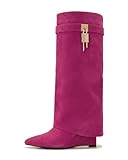 Aizhenzm Women’s Wide Calf Fold Over Knee High Suede...