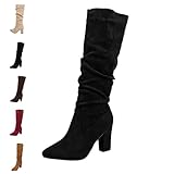 ZPLMIDE Women's Suede Chunky Heel Knee High Boots,...