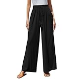 Women's Palazzo Pants Casual Linen Elastic Waist...