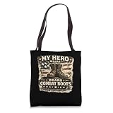 My hero wears combat boots American Flag Military Tote...