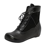 Black Fashionable Women Winter Lace Up Flat Boots Round...