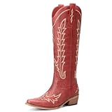 Rivalran Red Cowboy Boots for Women - Wide Calf Knee...