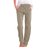 Womens Casual Cotton Linen Pants Relax Fit Drawstring...