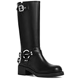 AMINUGAL Black Knee High Boots Women Square Toe Pull On...