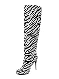 Souactimuy Women’s Zebra Print Knee High Boots –...