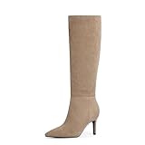 Easyfox Knee High Tan Suede Boots Women Pointed Toe...
