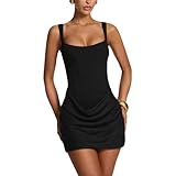 ENGWO Womens Corset Short Dress Square Neck Sleeveless...