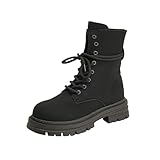 Black Womens Casual Winter Boots Lace Up Front Low Heel...