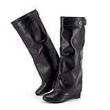 GOGD Fold Over Boots Women's Knee High Shark Boots...