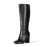 Amazon Essentials Women's Tall Heel Boot, Black Faux...