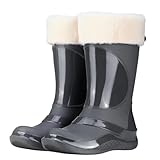 Gray Ladies Rain Boots for Winter Waterproof Mid Calf...