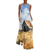 Farmhouse Barn Windmill Women's Boho Maxi Dress Summer...