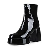 OAOKUSI Black Women’s Patent Platform Ankle Boots,...
