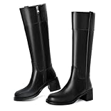 Reitoye Knee High Black Boots Women Round Toe Chunky...