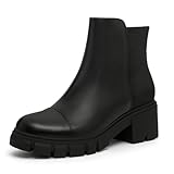 Athlefit Women's Ankle Boots Chunky Heel Lug Sole Black...