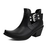 Seborluys Black Cutout Cowboy Ankle Boots for Women...