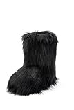 IXU Women's Faux Fur Boot Furry Fluffy Round Toe Suede...