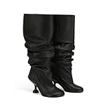 Kapxumo Women's Leather Knee High Boots Open Square Toe...