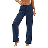 Linen Pants for Women Casual Mid Rise Elastic...